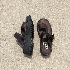 Platform Peep-toe Caterpillar Leather Sandals